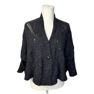 Cashmere Wool Open Knit Cape Cardigan Shawl Women's XS Gray Lagenlook Cozy